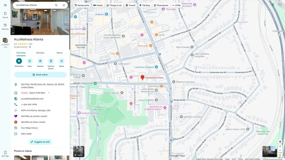 AcuWellness Atlanta Buckhead location GBP map