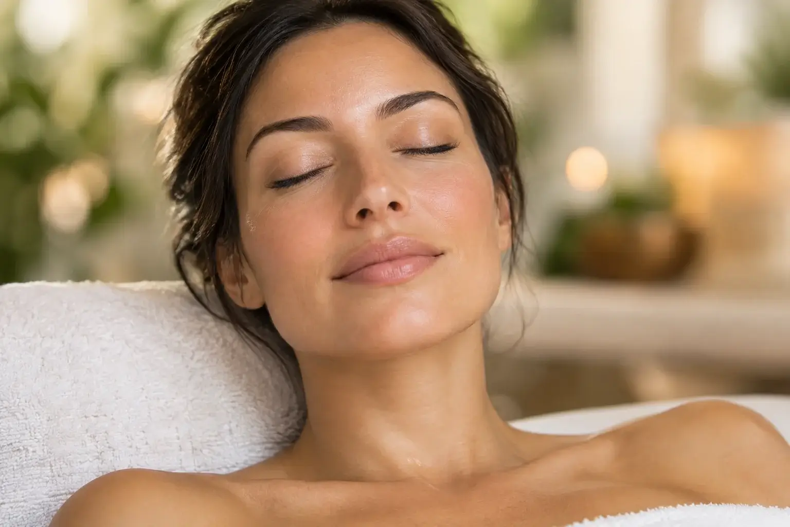 Close-up of a relaxed face with eyes closed