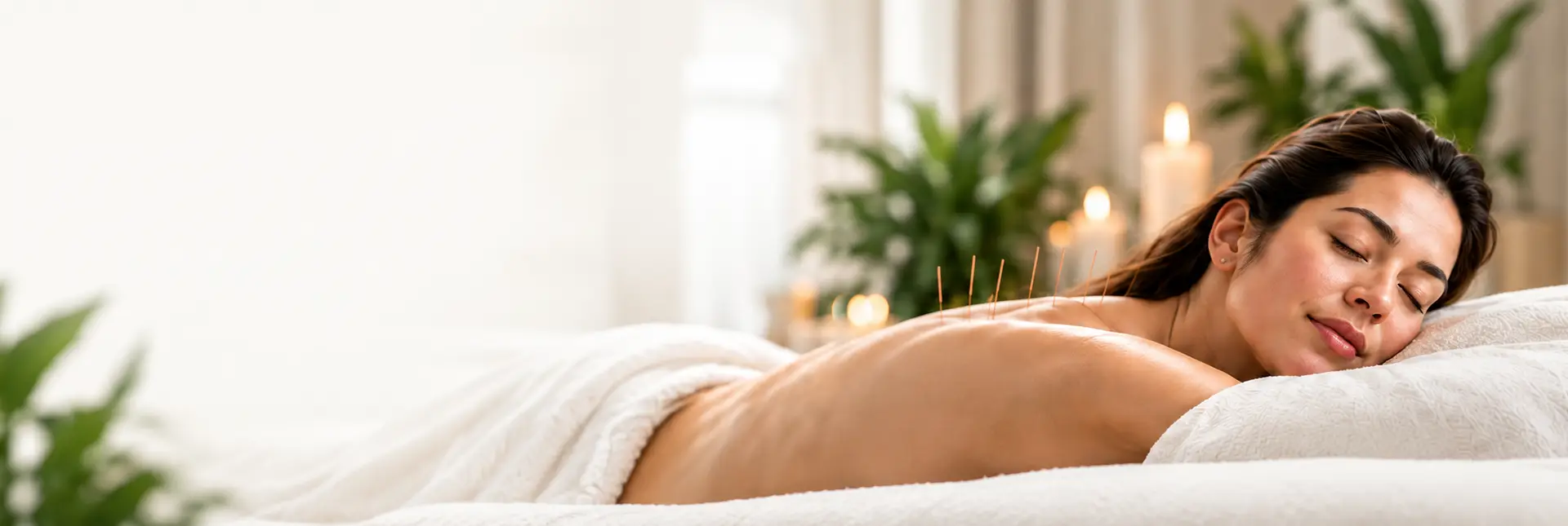 Concept photograph of a woman resting during acupuncture treatment